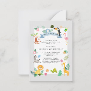 Wild One Jungle Safari Animals 1st Birthday Note Card