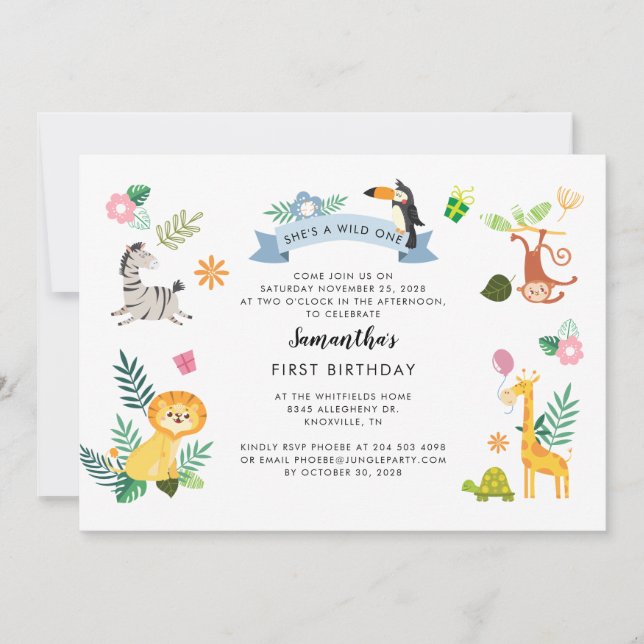 Wild One Jungle Safari Animals 1st Birthday Note Card (Front)