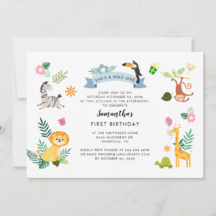 Wild One Jungle Safari Animals 1st Birthday Note Card