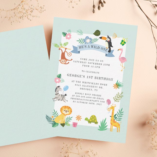 Wild One Jungle Safari Animals 1st Birthday Note Card (Wild One Jungle Safari Animals 1st Birthday Note Card)