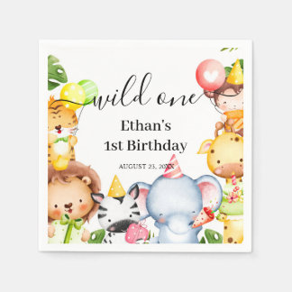 Wild One Jungle Safari Animals 1st Birthday Party Napkins