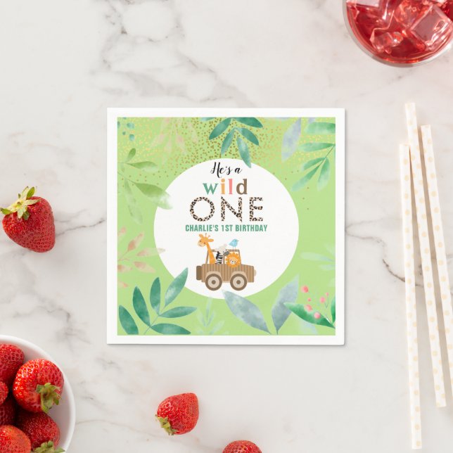 Wild One Jungle Safari Animals 1st Birthday Party  Napkins (Insitu)