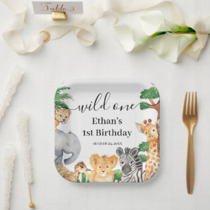 Wild One Jungle Safari Animals 1st Birthday Party Paper Plates