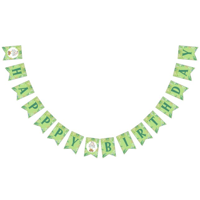 Wild One Jungle Safari Animals 1st Birthday Themed Bunting Flags (All)