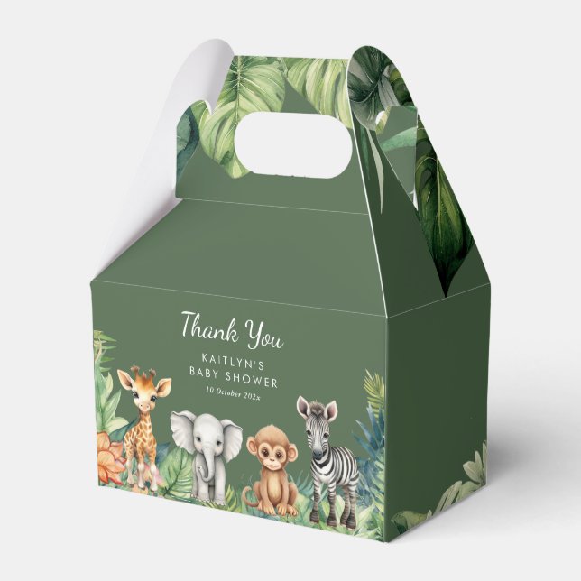 Wild One Jungle Safari Animals Baby Shower Favor Boxes (Front Side)