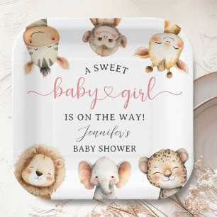 Wild One Jungle Safari Animals Baby Shower Girl Paper Plates