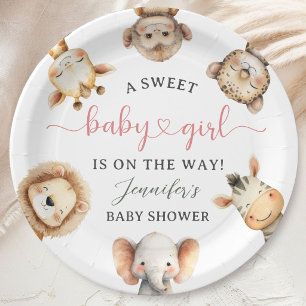 Wild One Jungle Safari Animals Baby Shower Girl Paper Plates