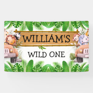 Wild One JUNGLE Safari Animals Birthday Banner