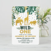 Wild One Jungle Safari Animals Birthday Party Invitation (Standing Front)