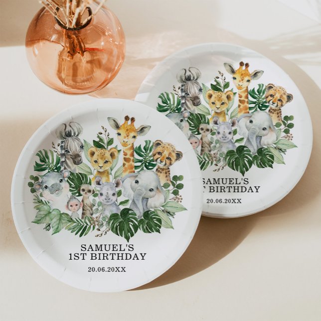 Wild One Jungle Safari Animals Birthday Party Paper Plates (Creator Uploaded)
