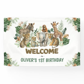 Wild One Jungle Safari Animals Birthday Welcome Banner