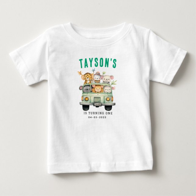 Wild One Jungle Safari Animals Boy 1st Birthday Baby T-Shirt (Front)