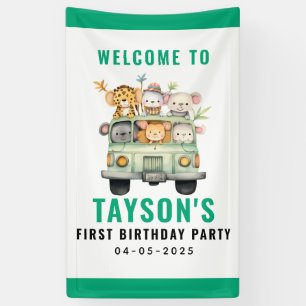 Wild One Jungle Safari Animals Boy 1st Birthday  Banner