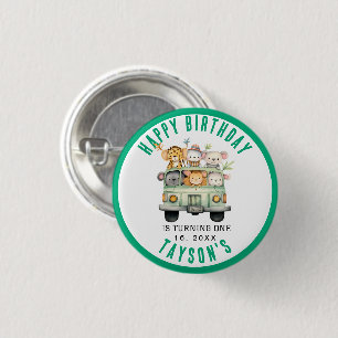 Wild One Jungle Safari Animals Boy 1st Birthday Button