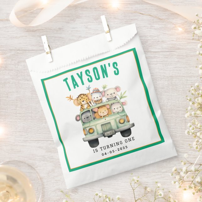 Wild One Jungle Safari Animals Boy 1st Birthday Favor Bag (Clipped)