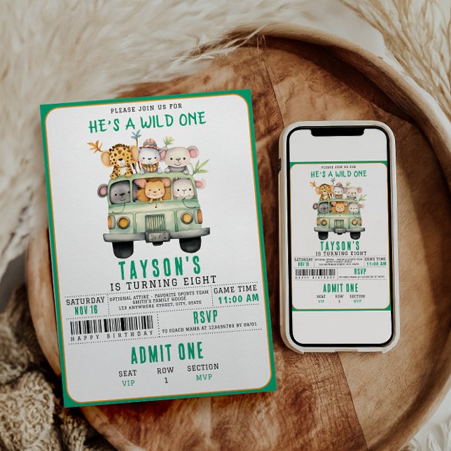 Wild One Jungle Safari Animals Boy 1st Birthday  Invitation (Creator Uploaded)