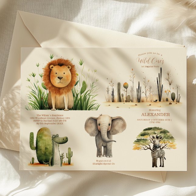 Wild One Jungle Safari Animals Boy 1st Birthday Invitation (Creator Uploaded)
