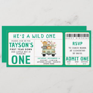 Wild One Jungle Safari Animals Boy 1st Birthday Invitation