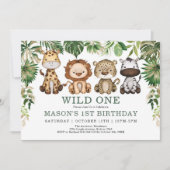 Wild One Jungle Safari Animals Boy 1st Birthday Invitation (Front)