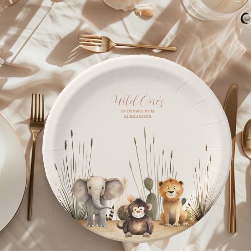 Wild One Jungle Safari Animals Boy 1st Birthday Paper Plates