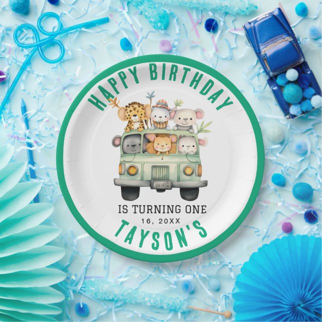 Wild One Jungle Safari Animals Boy 1st Birthday Paper Plates (Party)