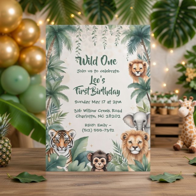 Wild One Jungle Safari Animals Boy First Birthday  Invitation (Creator Uploaded)
