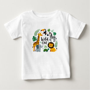 Wild One Jungle Safari Animals First Birthday Baby T-Shirt