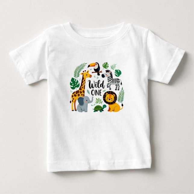 Wild One Jungle Safari Animals First Birthday Baby T-Shirt (Front)
