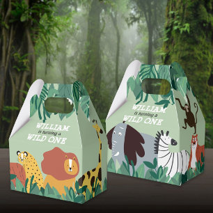 Wild One Jungle Safari Animals First Birthday Favor Boxes