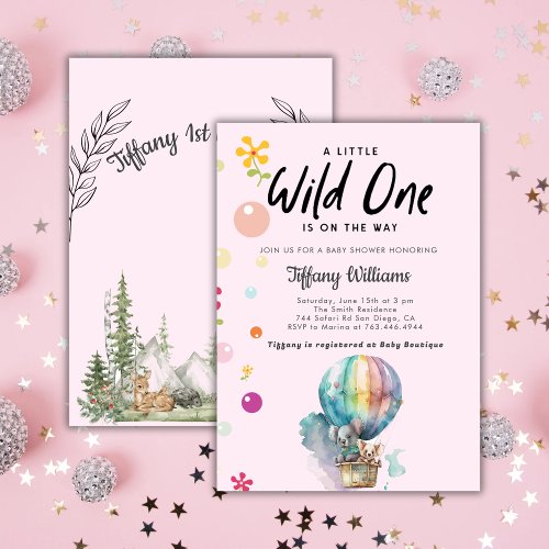 Wild One Jungle Safari Animals Girl 1st Birthday  Invitation