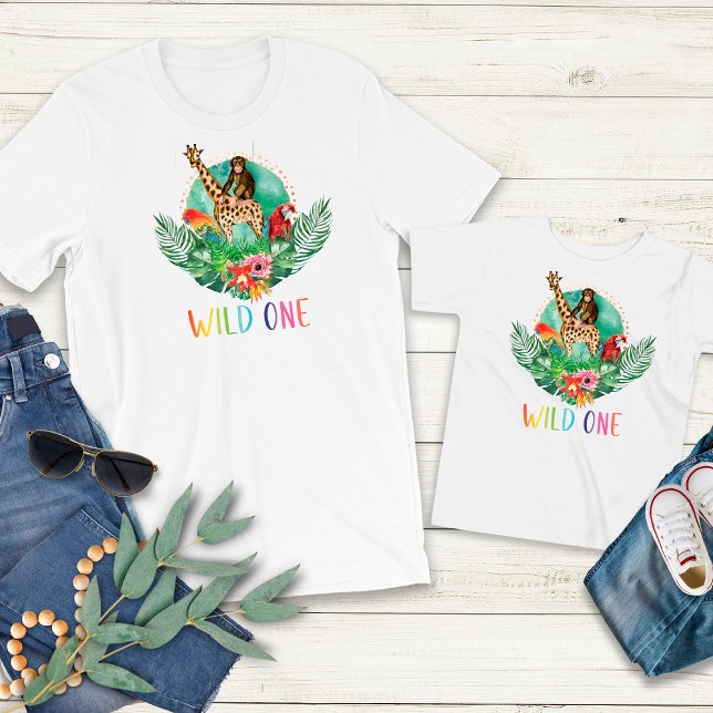 Wild One Jungle Safari Animals Modern Watercolor  T-Shirt (Creator Uploaded)