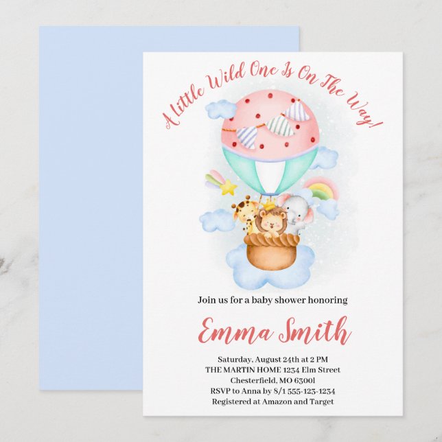 Wild One Jungle Safari Animals Ship Baby Shower In Invitation (Front/Back)