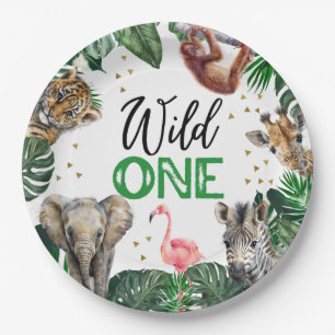 Wild One Jungle Safari Baby Boy 1st birthday Paper Plates