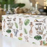 Wild One Jungle Safari Baby Boy 1st birthday Wrapping Paper<br><div class="desc">Celebrate your little one's special day with this "Wild One Jungle Safari Boy 1st Birthday Wrapping Paper, " a perfect blend of charm and adventure. This exquisite wrapping paper is adorned with a delightful watercolor pattern of safari animals, including elephants, giraffes, zebras, lions, cheetahs, chimpanzees, monkeys, and raccoons, all nestled...</div>