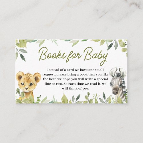 Wild One Jungle Safari Baby Shower Books for Baby Enclosure Card