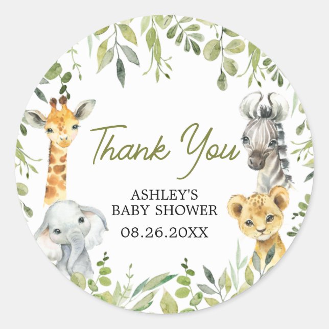 Wild One Jungle Safari Baby Shower  Classic Round Sticker (Front)