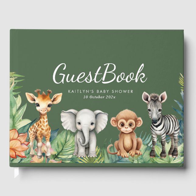 Wild One Jungle Safari Baby Shower Guest Book (Front)