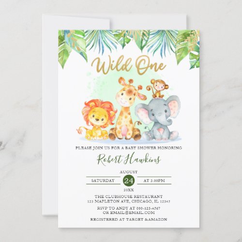 Wild One Jungle Safari Baby Shower invitation