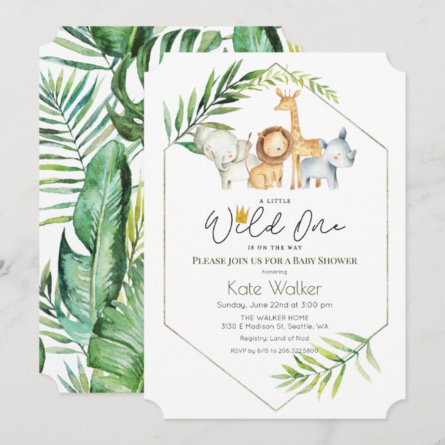 Wild One Jungle Safari Baby Shower Invitation (Front/Back)