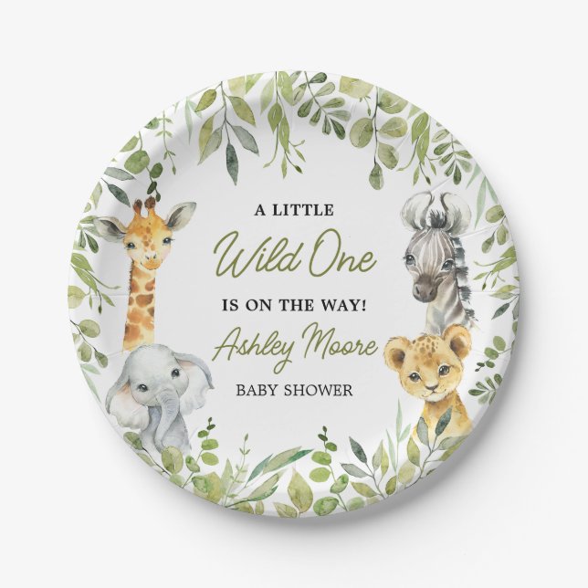 Wild One Jungle Safari Baby Shower  Paper Plates (Front)