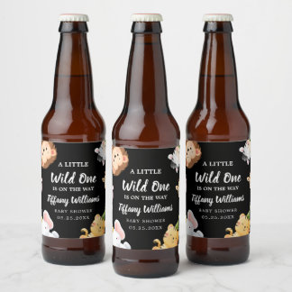 Wild One Jungle Safari Baby Shower Party Beer Bottle Label