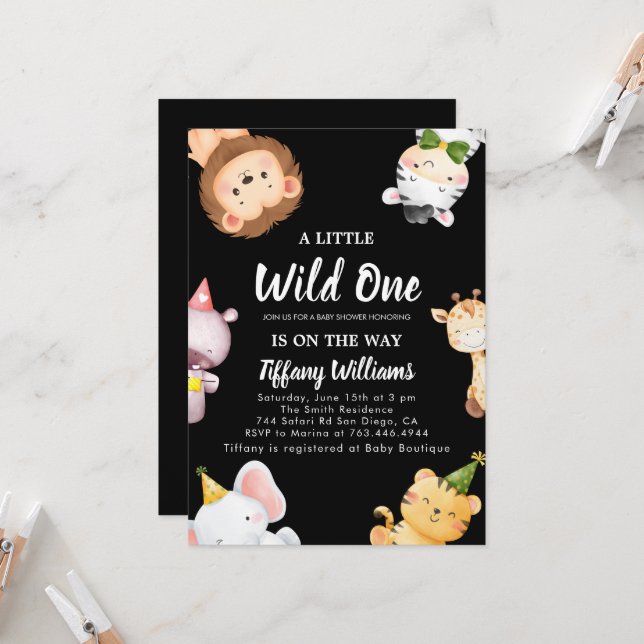 Wild One Jungle Safari Baby Shower Party Invitation (Front/Back In Situ)