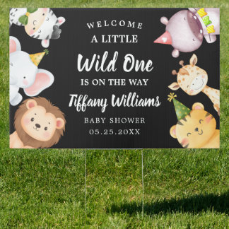 Wild One Jungle Safari Baby Shower Party Sign