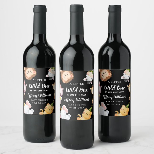 Wild One Jungle Safari Baby Shower Party Wine Label (Bottles)