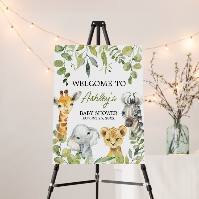 Wild One Jungle Safari Baby Shower Welcome Sign (In Situ (Stand))