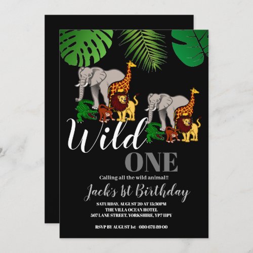 Wild One Jungle Safari Birthday 1st birthday Invitation