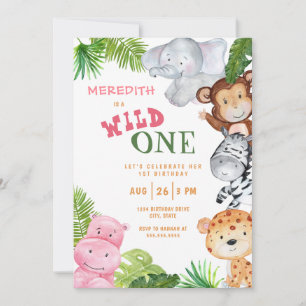 Wild One Jungle Safari Birthday Girl Invitation