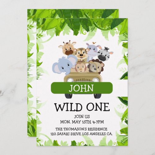 Wild One Jungle Safari Birthday Invitation