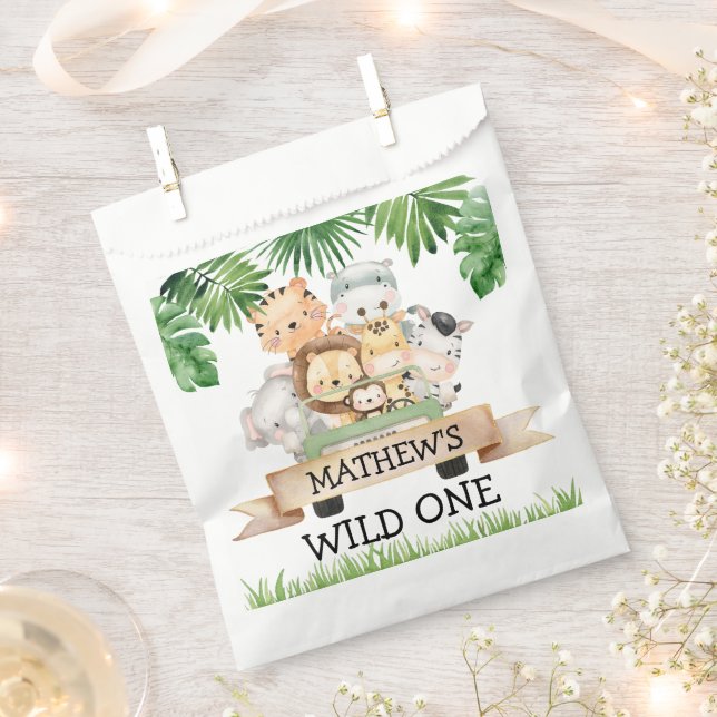 Wild One Jungle Safari Birthday Party Favor Bag (Clipped)
