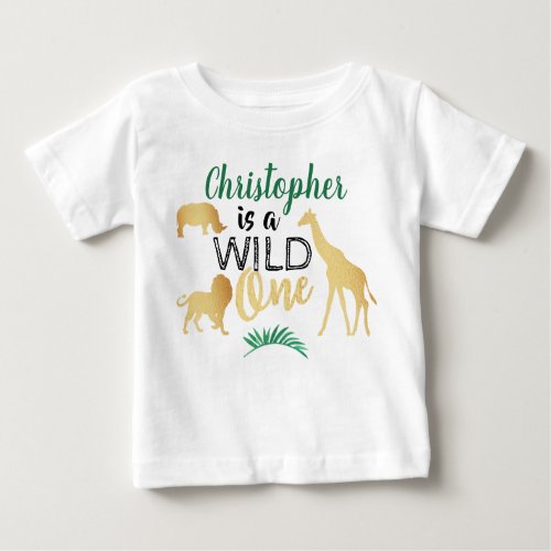 Wild One Jungle Safari Boys 1st Birthday Baby T_Shirt